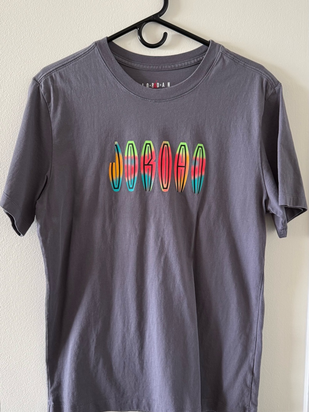 Jordan Gray Short-Sleeve Tee with Neon Multi-Color Graphic